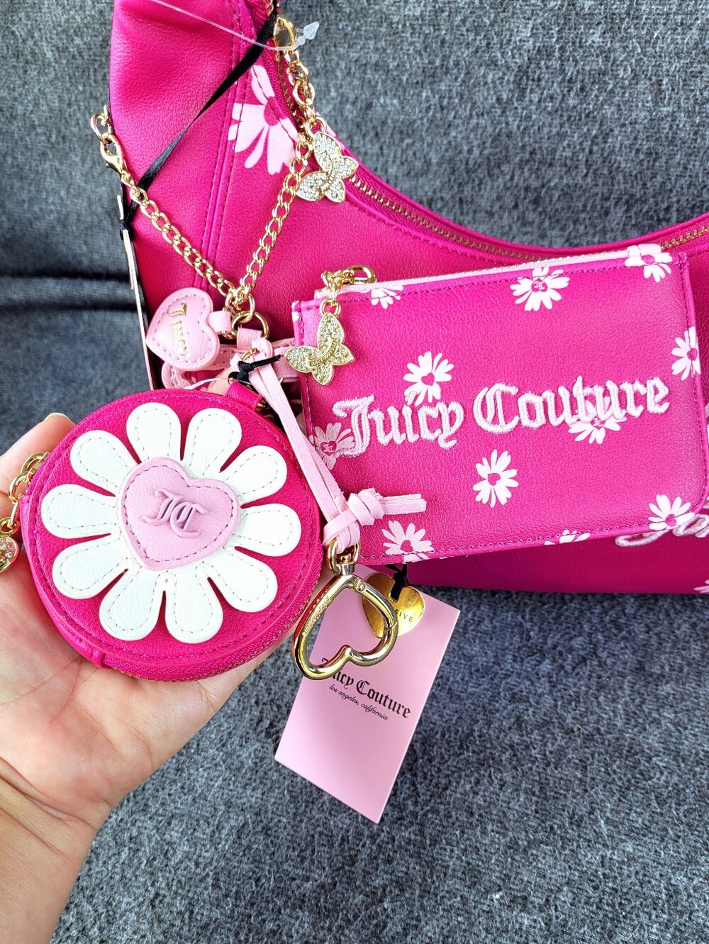 Juicy Couture Daisy For Juicy Hobo Handbag and Card Wallet In Raspberry Tart - Picture 2 of 11